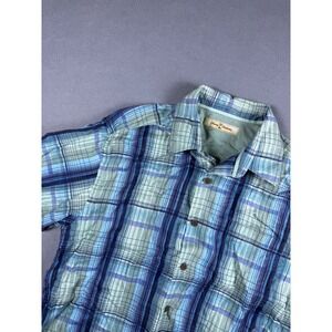 Tommy Bahama Mens Large 100% Silk Blue Plaid Short Sleeve Button Down Camp Shirt